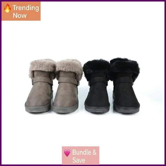 Women's Slip On Winter Boots Warm Fur Lined Ankle Booties Comfortable Fuzzy